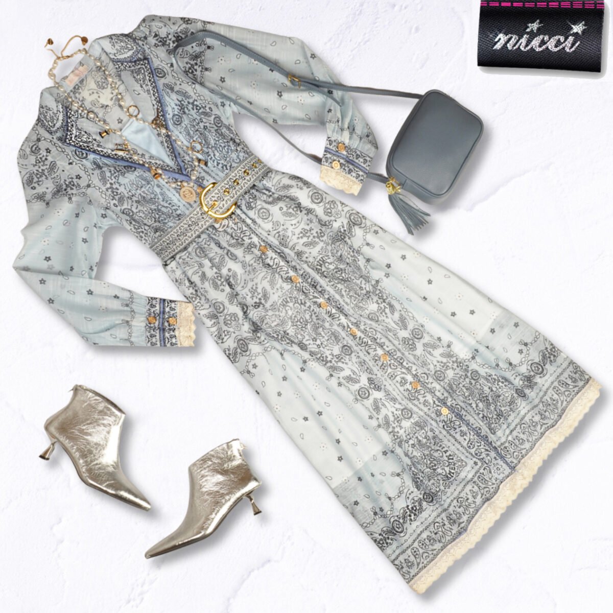 Double layer belted paisley dress