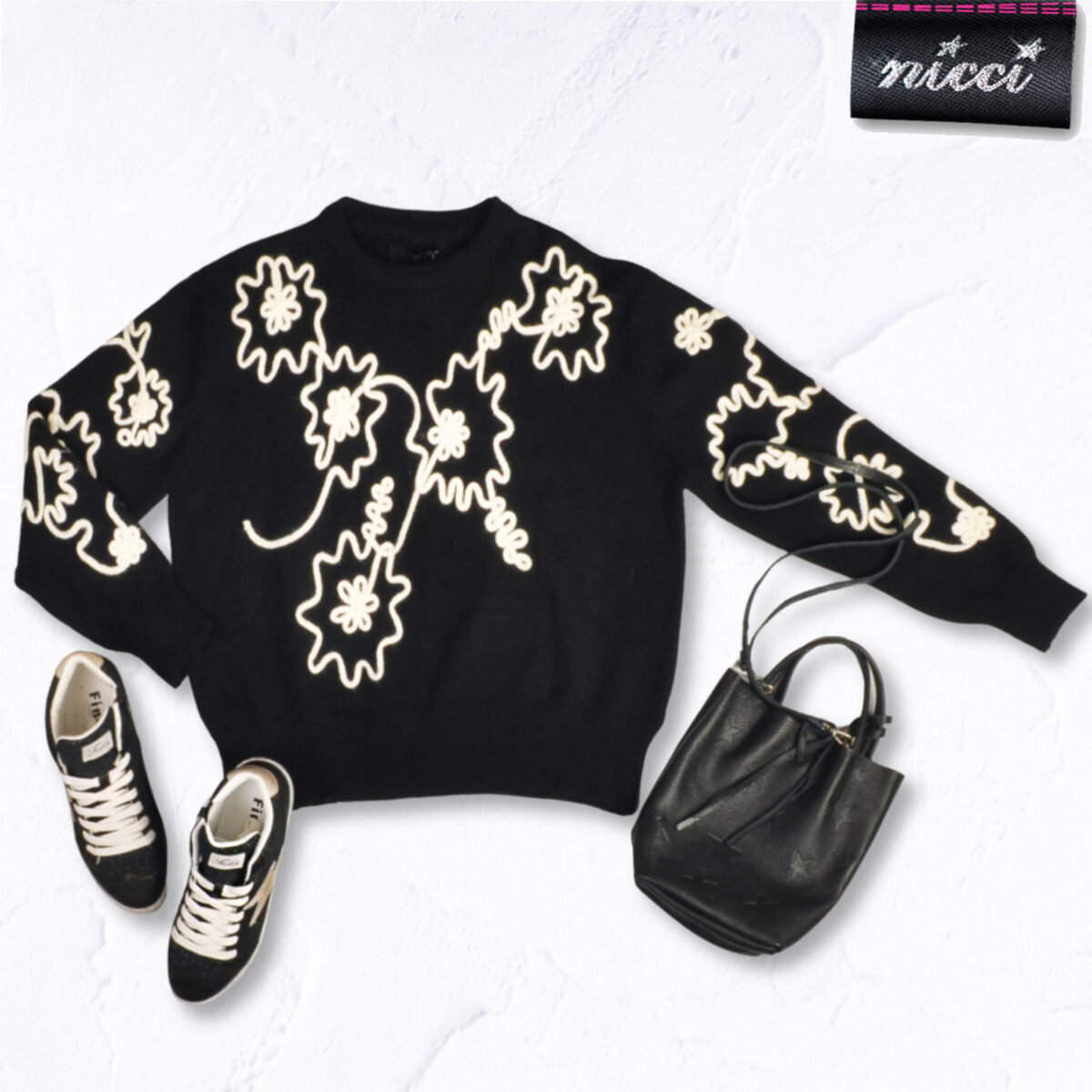 Embroidered cornelli floral knit top
