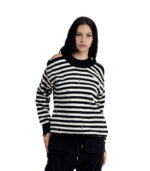 Cold shoulder rip detail diamante stripe top