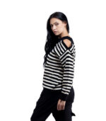 Cold shoulder rip detail diamante stripe top