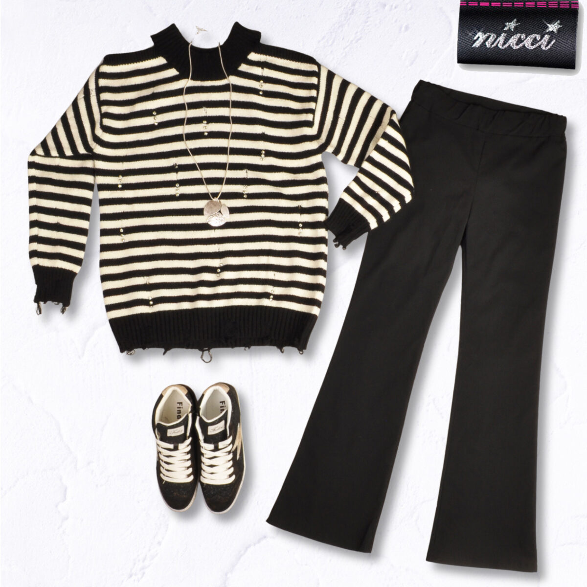 Cold shoulder rip detail diamante stripe top