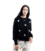 Floral pearl embellished knit top