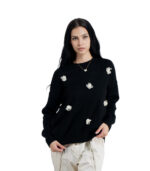 Floral pearl embellished knit top