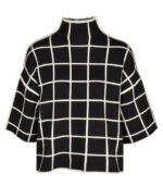 Window box check print crop sleeve knit top