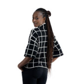Window box check print crop sleeve knit top