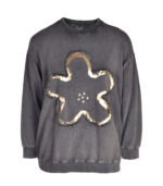 Gold foil denim daisy sweatshirt