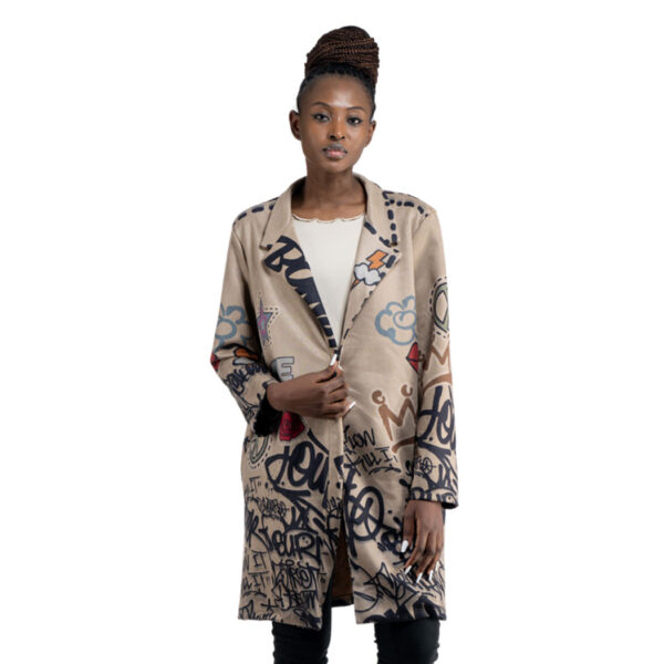 Graffiti peace love print suedette coat