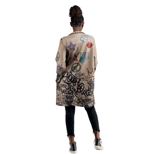 Graffiti peace love print suedette coat