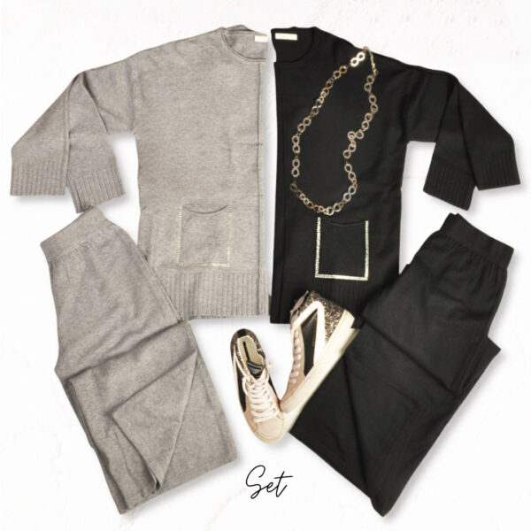 Diamante pocket top and pants set