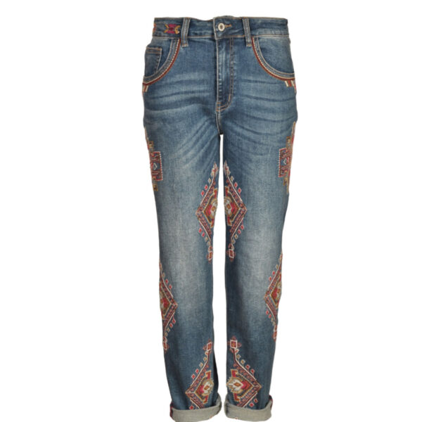 Embroidered sequin jeans