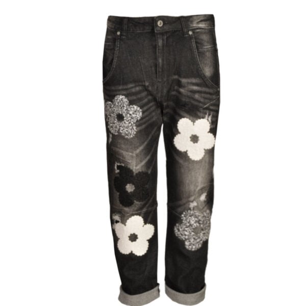 Flocked daisy torn jeans