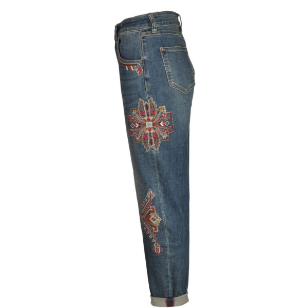 Embroidered sequin jeans