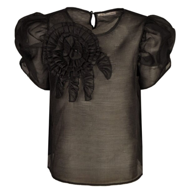 Rosette bubble sleeve sheer top