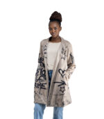 Graffiti print suedette coat