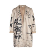 Graffiti print suedette coat