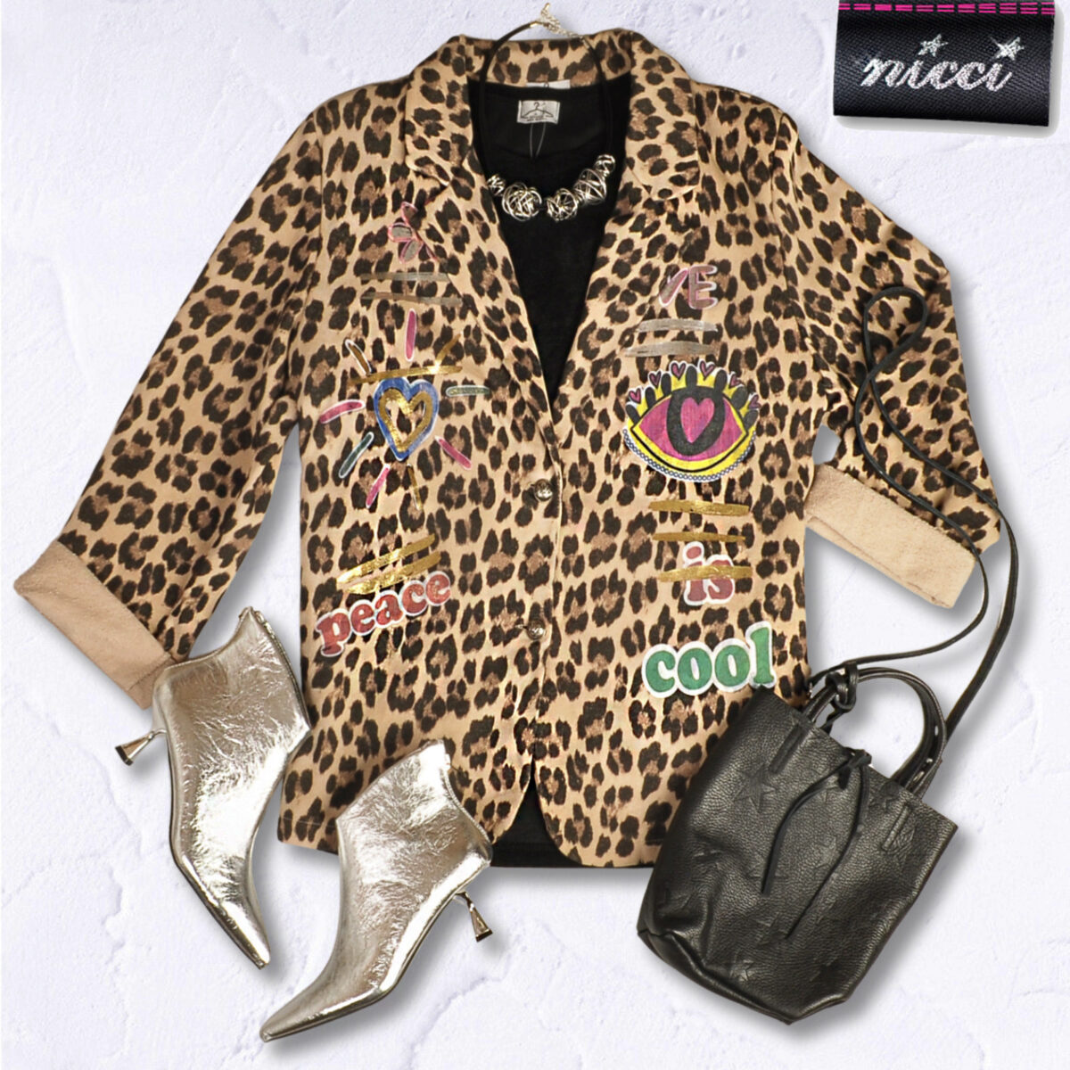 Foil love peace animal print jacket