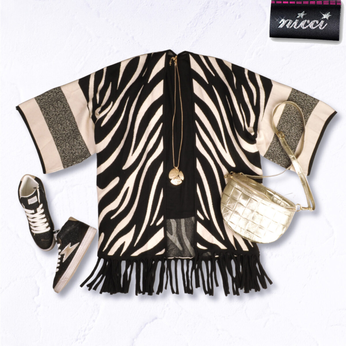 Zebra print tassel kimono