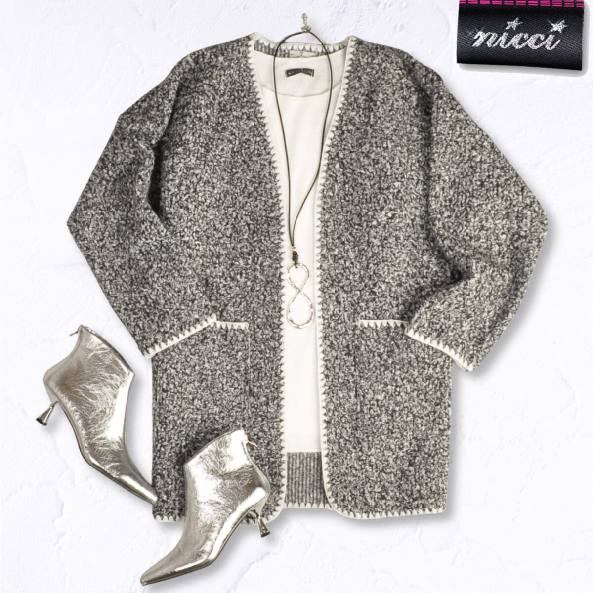 Blanket stitch boucle coat