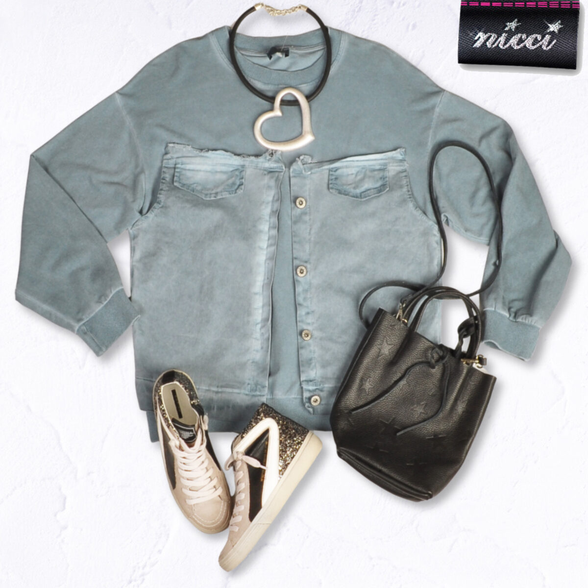 Denim detail sweatshirt