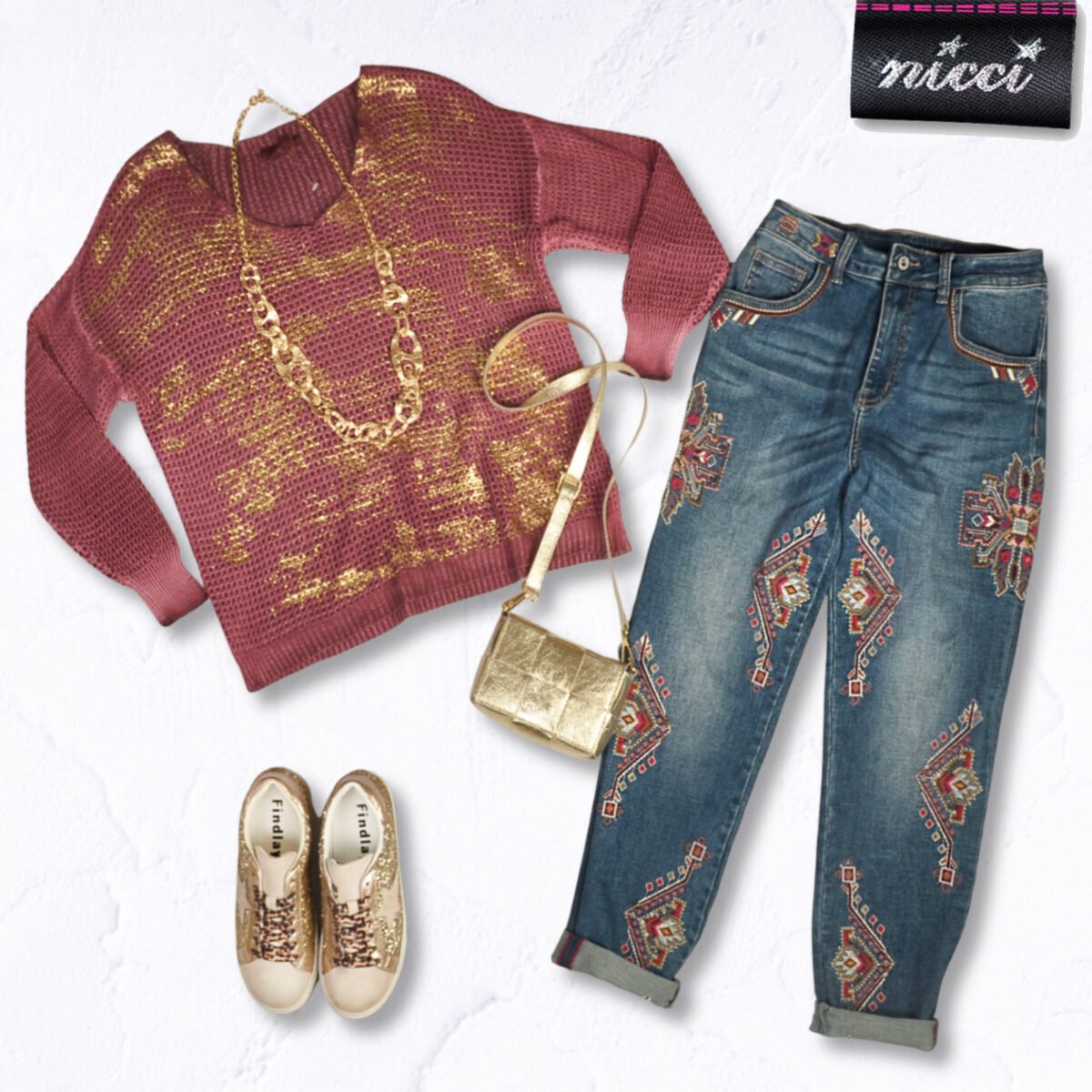 Overdyed gold foil knit top
