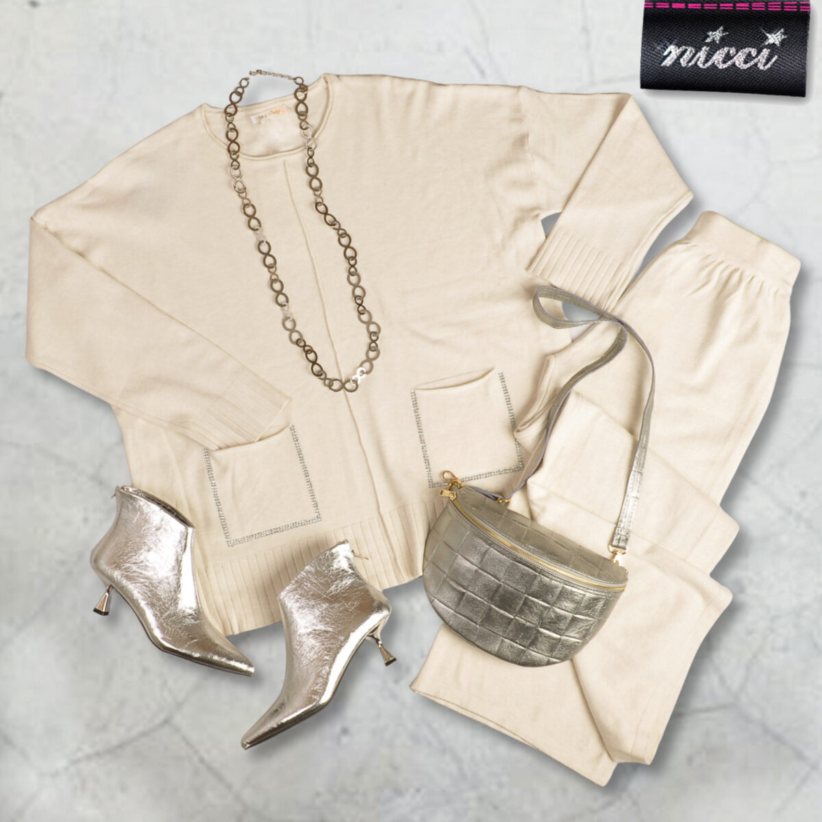 Diamante pocket top and pants set