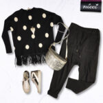 Frill sleeve stripe knit top