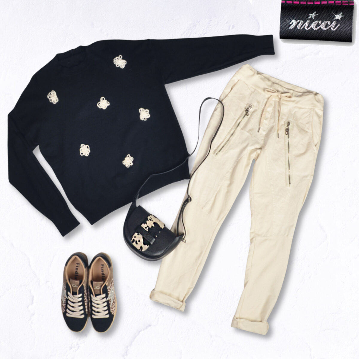 Floral pearl embellished knit top