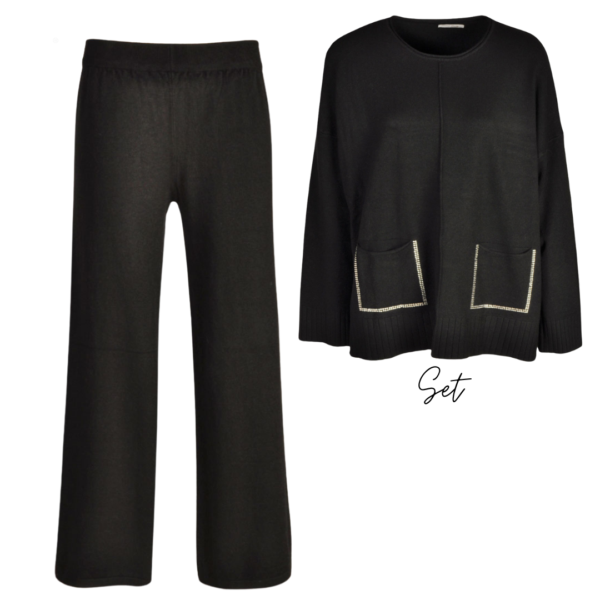Diamante pocket top and pants set