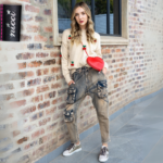 Washed cargo harem pants