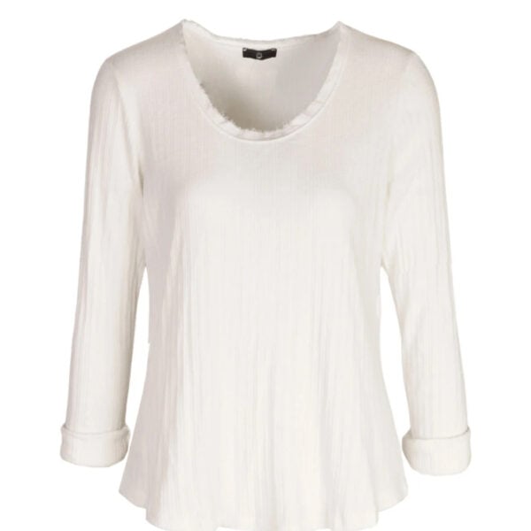 Raw-edge ribbed long sleeve top