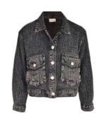 Textured crop denim jacket