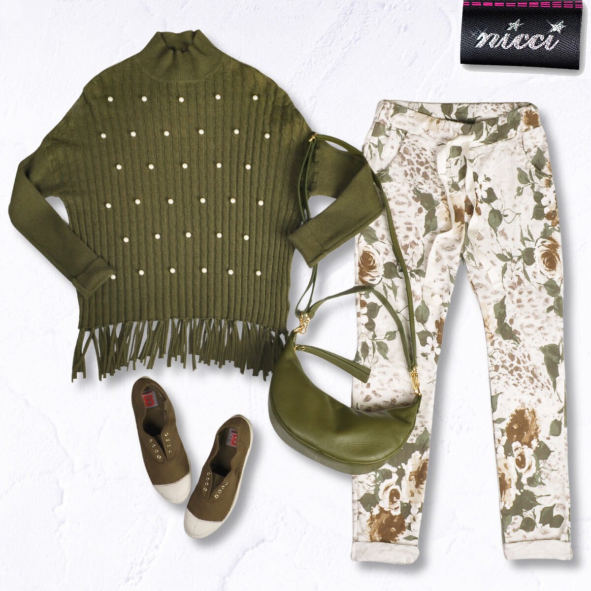 Pearl detail polo neck tassel top