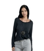 Raw-edge round neck ribbed top