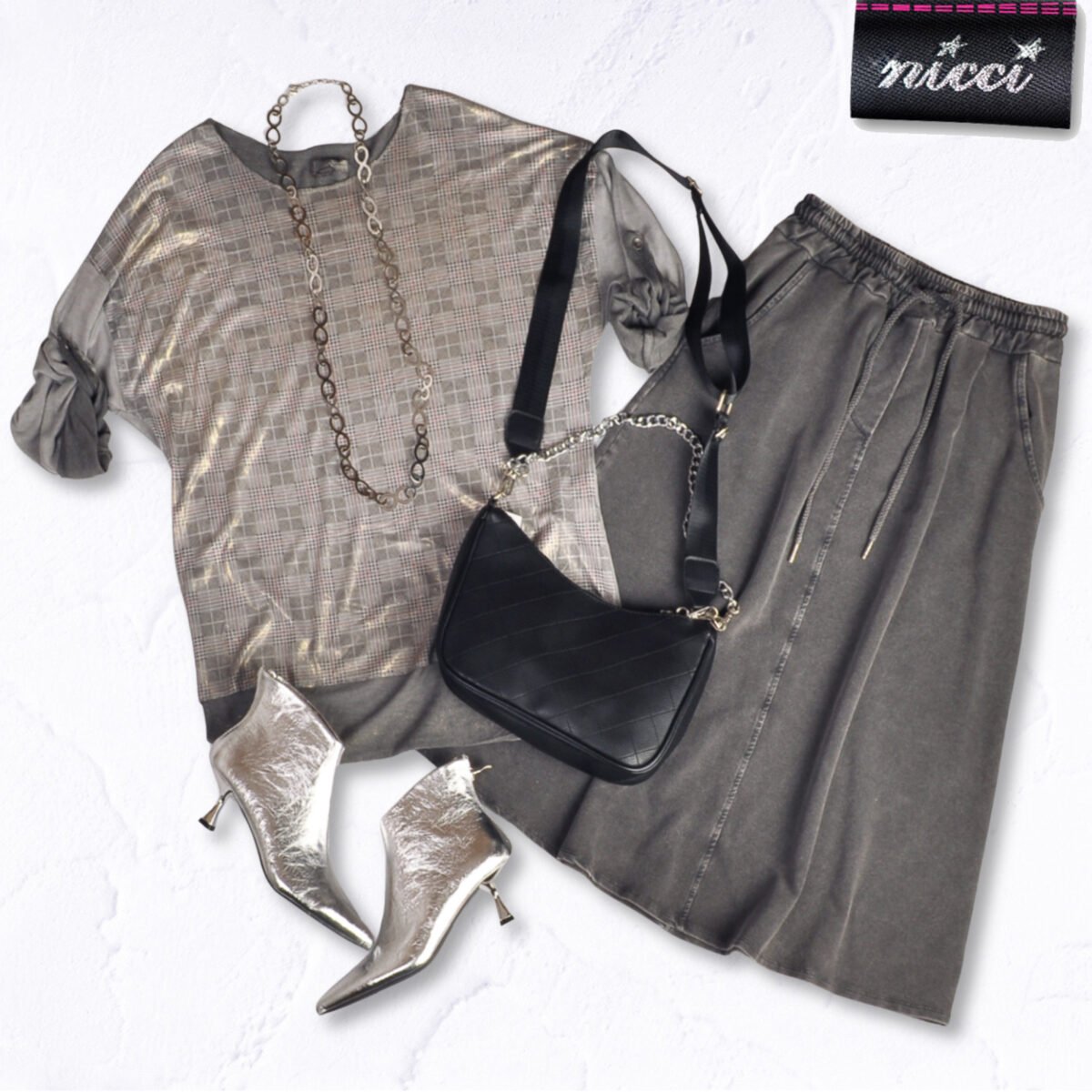 2-Textured shimmer check knit top