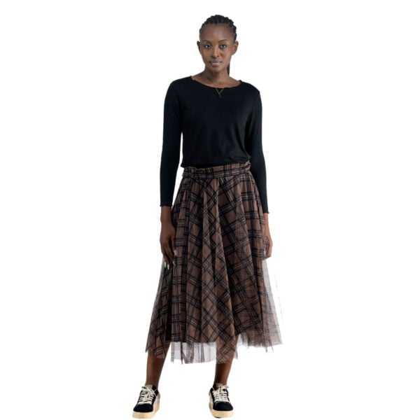 Check mesh maxi skirt