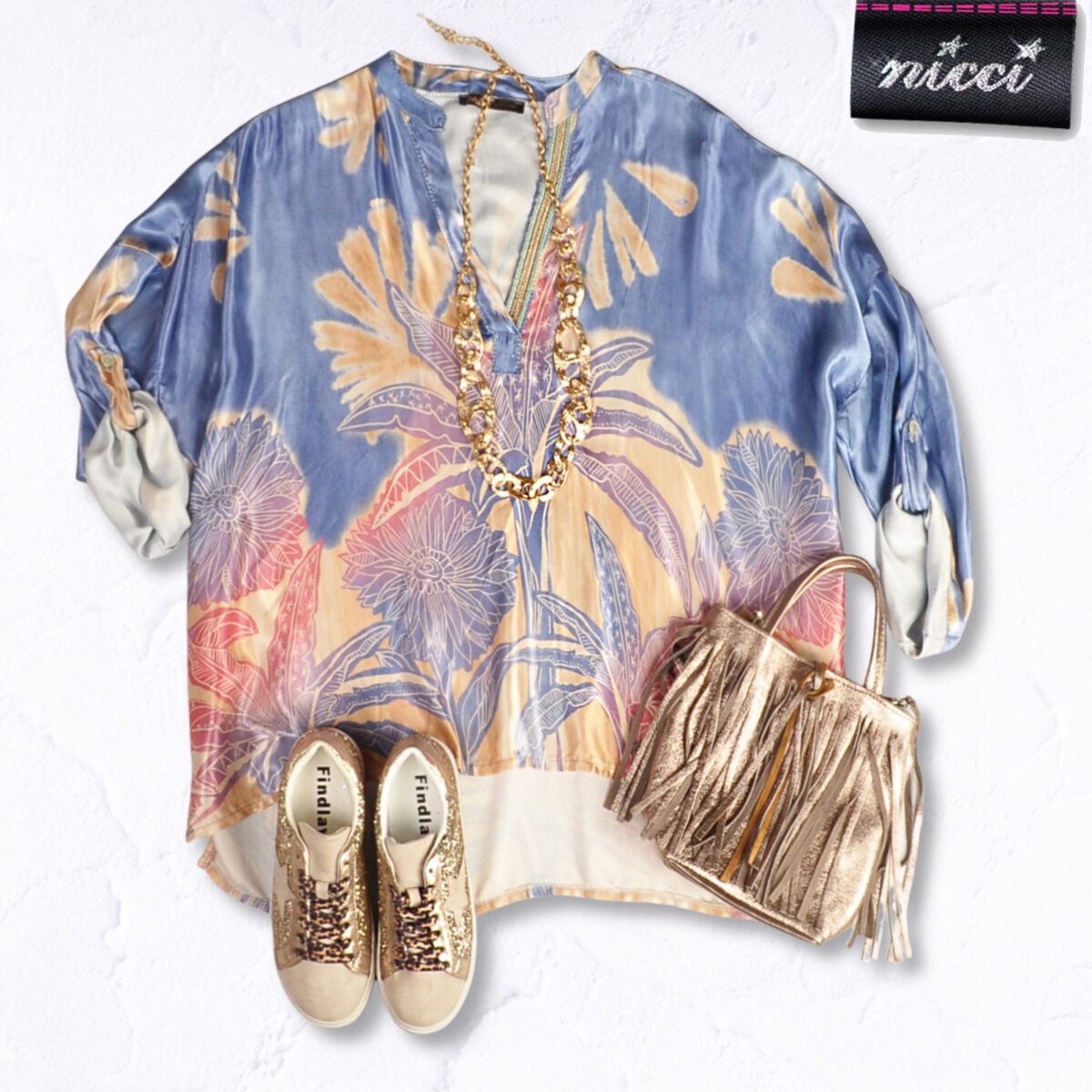 Palm tree silky hi-lo top
