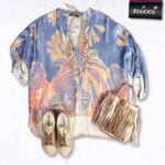Palm tree silky hi-lo top