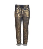 Gold foil print denim pants