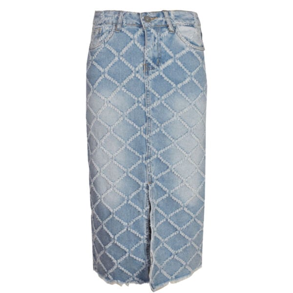 Frayed diamond denim skirt