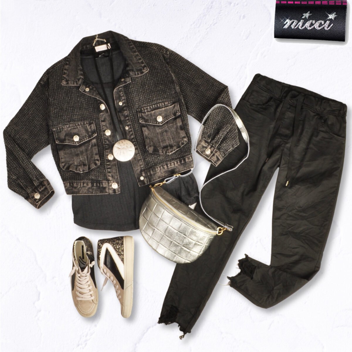 Textured crop denim jacket