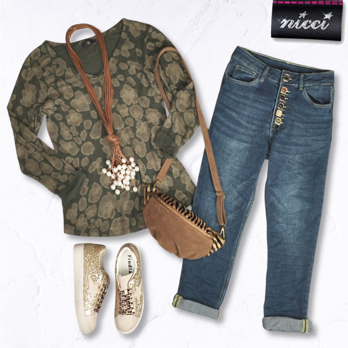 Square button denim style pants