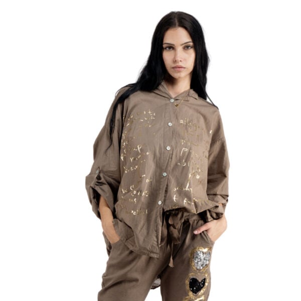 Foil word print hi-lo shirt