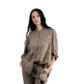 Foil word print hi-lo shirt