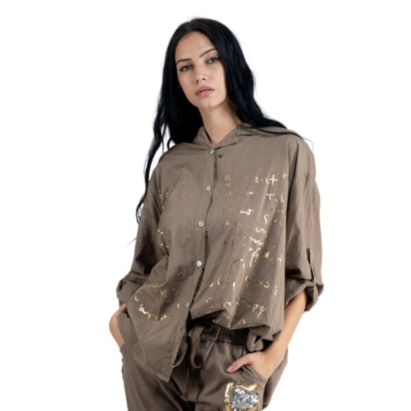 Foil word print hi-lo shirt