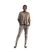 Gold foil word print oversized knit top