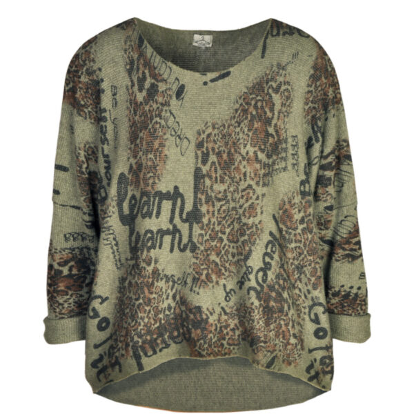 Animal word print batwing top