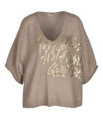 Gold foil word print oversized knit top