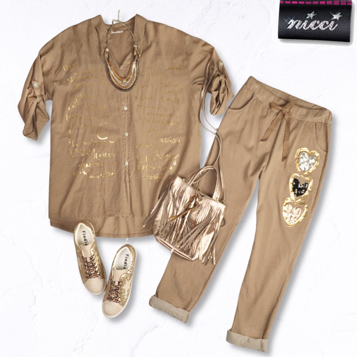 Foil word print hi-lo shirt