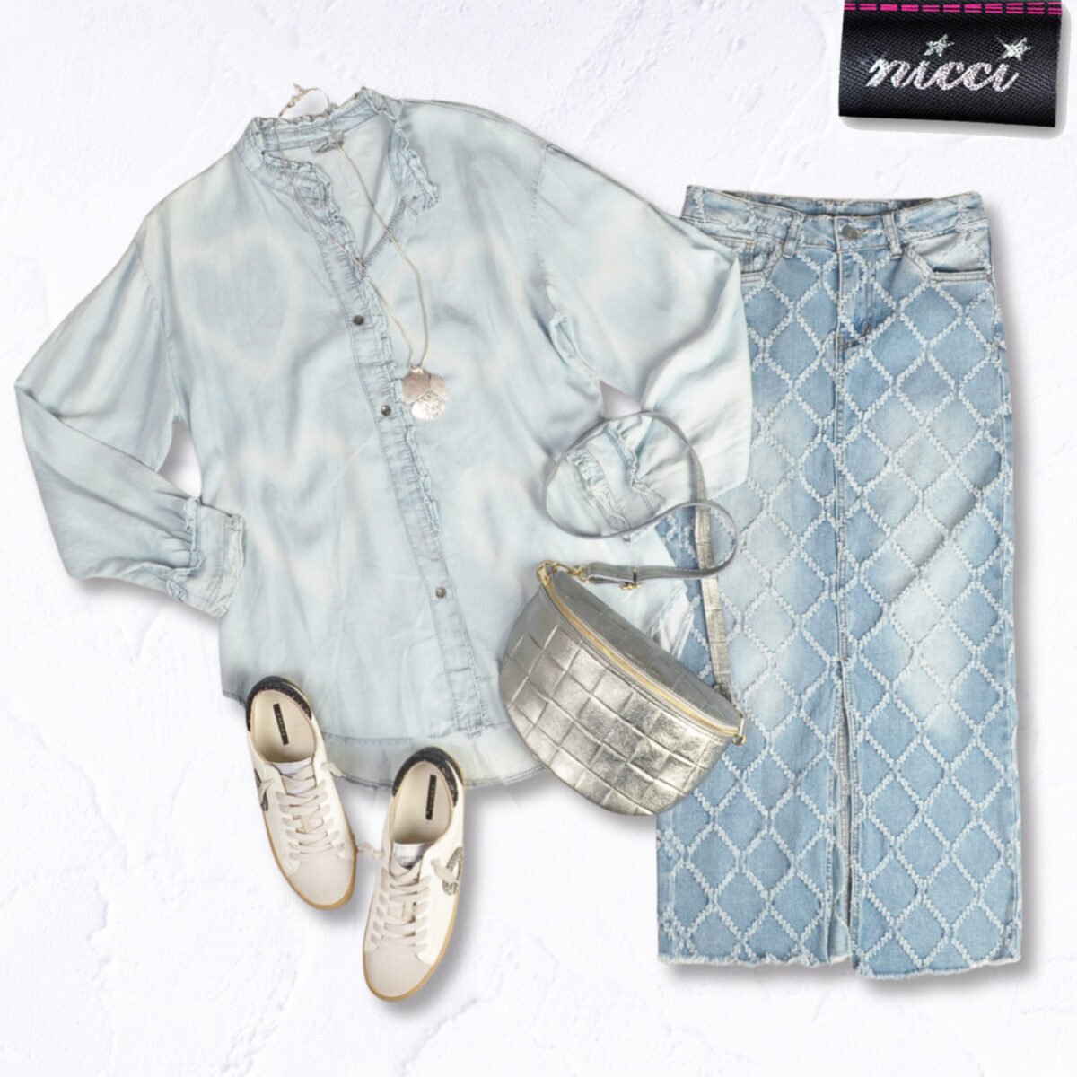 Frayed diamond denim skirt