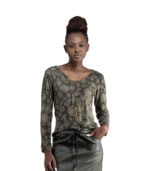 Ribbed animal print long sleeve top